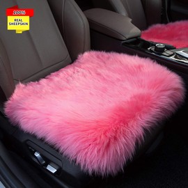 Sisha Sheepskin Seat Cushion Cover Winter Warm Natural Wool Car Seat Covers Universal Fit for Most Car, Truck, SUV, or Van Front Pink