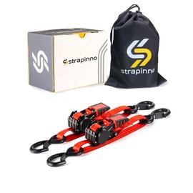 Strapinno Retractable Ratchet Straps - 1 in x 2.5 ft Heavy Duty Boat Transom Tie Down, 2PCS, 2400lbs Breaking Strength, S Hooks with Safety Clip, for Boat, Jetski, Seadoo, Waverunner, and PWCs (Red)