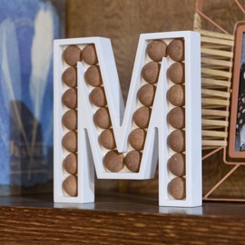 COLLECTIVE HOME - Wood Letters for Wall Decor, Free Standing Tabletop Decoration, Monogram Decorative Signs, Initials Bar Decor with Beads, DIY Block Words Sign (M)