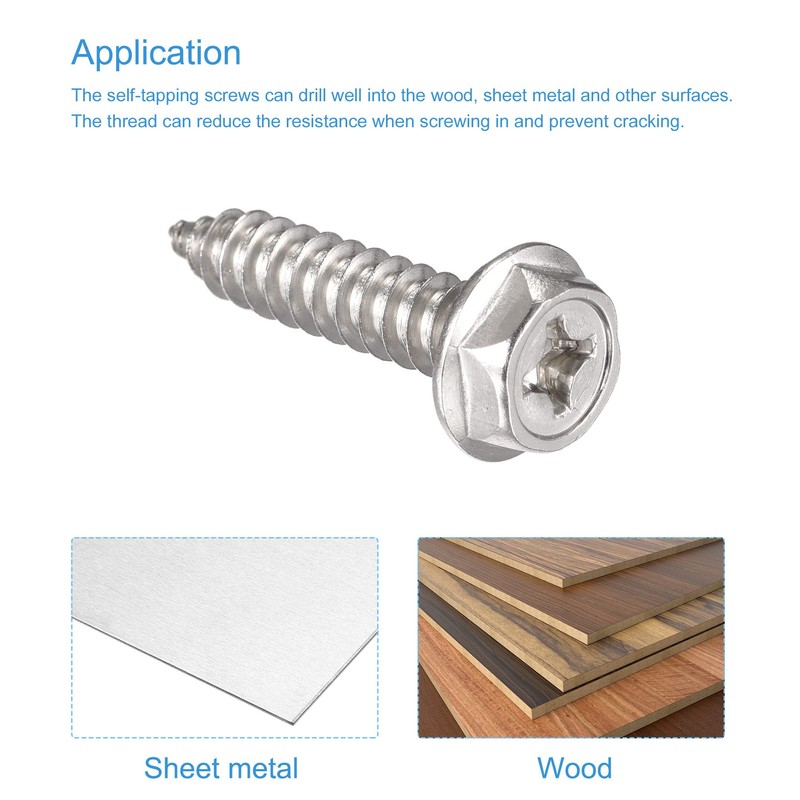 sourcing map Phillips Hex Washer Self Tapping Screws, M6 x