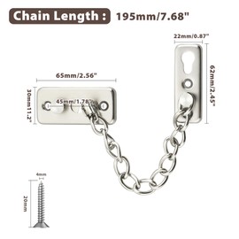 Door Chain Lock Door Latch Guard Stainless Steel Safety Chain Door Bolt for Interior Door Front Door Toilet Door Barn Door Fence Door Garage Door (Brushed)