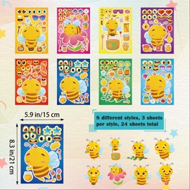 Dorgua 24 Sheets Bee Make a Face Stickers, Cute Animal Party Games Decal Mix and Match Sticker, Make Your Own Bee Stickers DIY Crafts for Adults Birthday Party Supplies Classroom Rewards Gifts