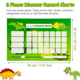 12 Pieces Dinosaur Reward Chart Set Includes 6 Pieces Dinosaur Reward Charts, 6 Sheets 210 Pieces Dinosaur Incentive Stickers for Teachers Classroom School Learning