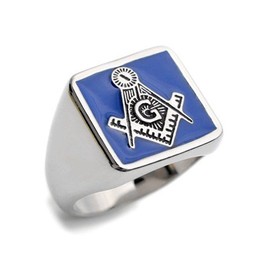 Freemason Ring for Men - Blue Lodge Masonic Square and Compass Ring - Steel Ring Masonic Emblem Blue Background - Masonic Jewelry / Gifts (Size 10)