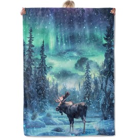 Aonimonis Moose Northern Lights Throw Blanket Gifts for Women Adults Girls, Soft Fuzzy Warm Cozy Flannel Blankets for Bedroom, Travel, Couch, Home Decor 50x60 in