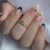 French Tip Press on Nails Medium Almond Fake Nails Black