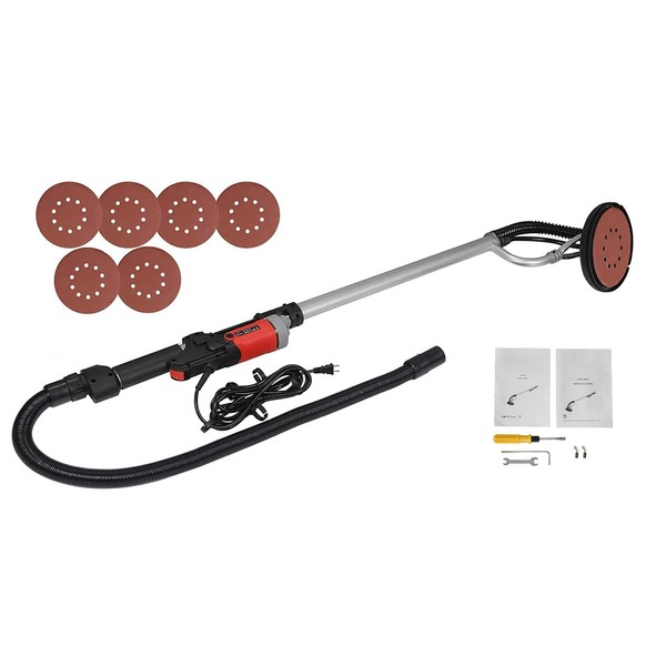 BBBuy 800W Drywall Sander Commercial Electric Sander with 6 Pcs Sanding Pads Discs Adjustable Variable Speed 1000-2000 RPM Wall Sander with Extendable Handle