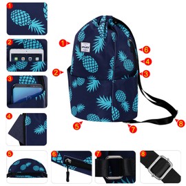 HAWEE Waterproof Drawstring Backpack with Inner Pocket Large Gym Bag Drawstring Daypack Drawstring Bag Sports Bag Unisex for Women Men Travel Everyday Outdoor Yoga School Beach Swimming, Pineapple #3,