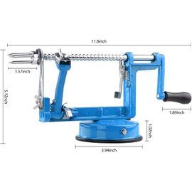 Apple Peeler Corer, Long lasting Chrome Cast Iron Apple Peeler Slicer Corer with Stainless Steel Blades and Powerful Suction Base for Apples and Potato(Blue)