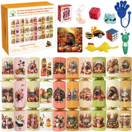 ceiba tree Thanksgiving Crackers Poppers No-Snap No Popping 10 PCS Prefilled with Mini Toys Gifts Prizes Party Hats Joke Tradition Party Favors Dinner Table Games Activities for Kids Family