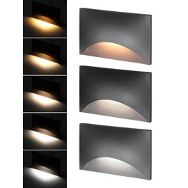 LEONLITE Black 5CCT 120V LED Step Lights, 150LM 5%-100% Dimmable Stair Lights Indoor Outdoor IP65 Waterproof, Aluminum Anti-Glare Shell, CRI90 ETL 2700K/3000K/3500K/4000K/5000K, Pack of 3