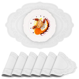 yuuzue Silicone Placemats Set of 6, Oval Table Placemats Heat Resistant Waterproof Wipeable Non-Slip Table Mat, Vintage Embossed Kitchen Placemats Table Protector for Indoor Outdoor