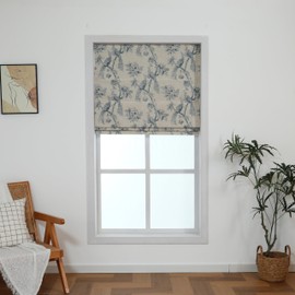 Everyday Celebration Peacock 100% Blackout Dual Layered Pull-Down Roman Shade for Windows, Peacock Pattern Printed on Natural Fabric Roman Shades for Home 32" W x 64" H Blue