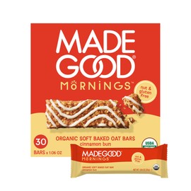 MadeGood Mornings Soft Baked Breakfast Bars, Cinnamon Bun 1.06 Oz (30 Count) Gluten Free Snacks