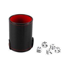 Laroal Dice Cups Set of 5 Dice, Faux Leather Dice Cups with Lid, Professional Quiet Shaker for Party Board Games, Family Games, Leather Pen Holder, Desk Organizer, Red