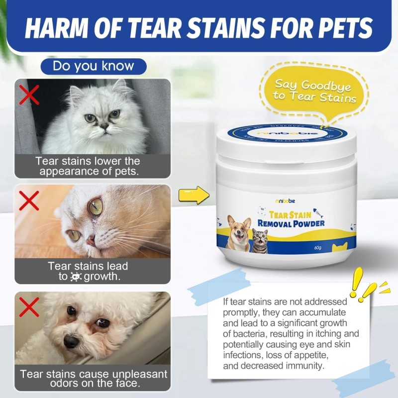 Ninibabie Tear Stain Remover Powder for Dogs and Cats, Eye