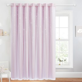 NICETOWN Living Room Window Curtains - Kids Blackout Curtains with White Sheer Overlay Mix & Match for Room Decor, Moon Star Curtains for Baby Nursery, 100W x 95L inches, Pink, 1 PC