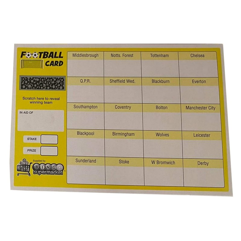 Bingosupermarket Football Fundraising Scratch Cards (20 Team) A5 Size 10