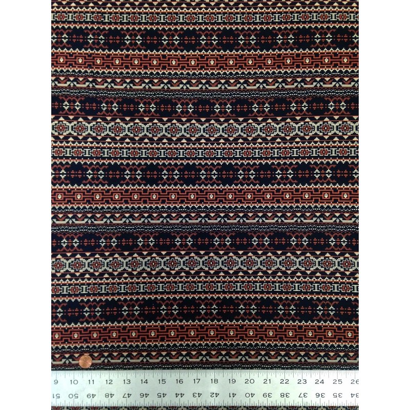 Navy & Brown Tribal Print on Stretch Lightweight ITY Knit