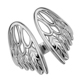 Silvershake White Gold Plated or Yellow Gold Plated 925 Sterling Silver Scroll/Filigree Angel Wing Open Front Ring Jewelry for Women or Teens, 9, Sterling Silver Rhodium (White Gold Plated), angel