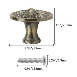 TOVOT 10PCS 1.38" Antique Dresser Drawer Knobs Bronze Cabinet Door Knobs with Screws Round Pulls for Furniture
