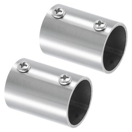 sourcing map 2Pcs 2-Way Straight Pipe Fitting Connector, Fit 1 Inch(25mm) OD Pipe Stainless Steel 40mm Length Structural Pipe Connector Chain Link Fence Clamp