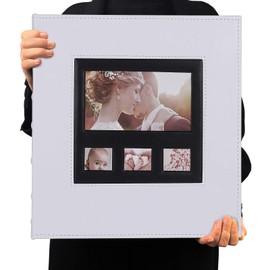 RECUTMS 600 Pockets of Photo Album can Hold 4x6 Photo PU Leather Cover Black Pages 5 Per Page Sewing Picture Album Family Photo Album Gift Memory Photo Book (White)13.6 x 13.2 x 2.2 inches