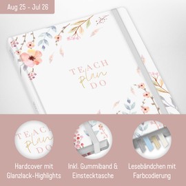 Häfft® Teacher Planner 2025/2026 A5+ "Sweet Flowers" Hardcover Teacher's Calendar - Teach Plan Do - School Year Planner, School Planner with Sayings, Stickers and More - Sustainable and Climate