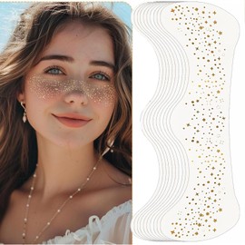 Glitter Pecas Cara Tatuaje - Tatuajes Temporales de Pecas Brillantes con Glitter Dorado, 6 Piezas para Maquillaje Decorativo, Adhesivos de Cara para Fiestas o Diario