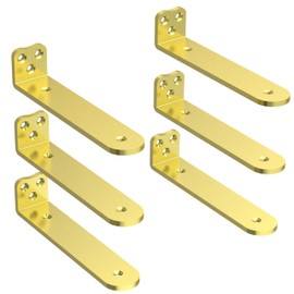 Eurydice Heavy Duty Floating Shelf Brackets, 1/4 inch Thick L Brackets, (8 in 6 Pack Gold), Holds 200 lb, Rounded Arc Edge, One-Piece, 3 Hole Mounting for Wood Shelves in Kitchen, Garage, Office, DIY
