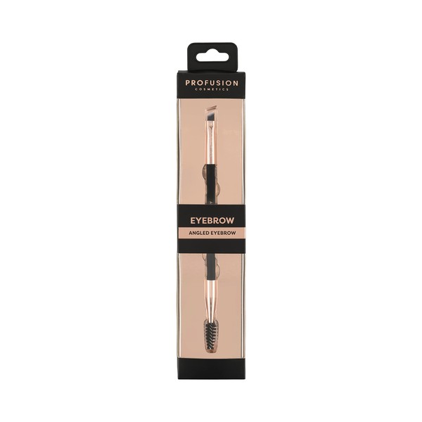 Profusion Cosmetics Professional Dual-Ended Spoolie Angled Eye Brow Brush for Precision Application and Blending of Eye Brow Powders Waxes and Gels Black