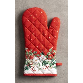 Maison d' Hermine Oven Mitt & Pot Holder 100% Cotton Heat Resistant Kitchen Oven Mitt (19cm x 33cm) & Pot Holder (20cm x 20cm), Chef, Wedding, Noel - Thanksgiving/Christmas