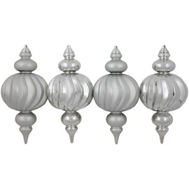 Northlight Commercial Size Shatterproof 2-Finish Finial Christmas Ornaments - Silver -10" - 4ct