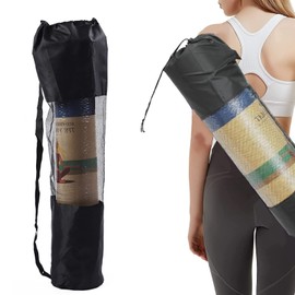 JEOPKO Large Yoga Pilates Mat Bag, 30cmx90cmyoga mat Bag, Portable Oxford Cloth Yoga Mat Mesh Bag Yoga Mat Storage Bags, Black Yoga Bag Fit Most Mat Size, Extra Wide, Adjustable Strap, Easy Access.