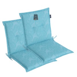 LILENO HOME Garden Chair Cushions in Aqua Leaves [Set of 2 - Low-Back] - Comfortable Loungers as Seat Cushions for Garden Furniture - Chair Cushions for Garden Chairs and Folding Chairs