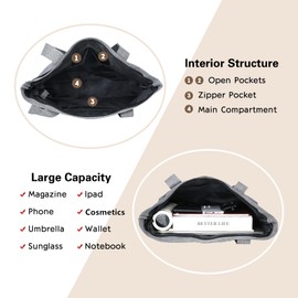 BesyPro Work Laptop Tote Bag with Zipper Multi-pocket Nylon Shoulder Bag Large Top Handle Handbag for Travel College(Light Gray)