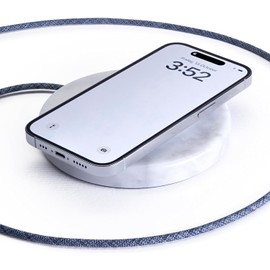 Einova Classic Stone – Marble Wireless Charging Pad Designed in Italy, Integrated 6 ft USB-C Cable, Smartphones, Wireless Earbuds, Smartwatches – White Carrara Marble