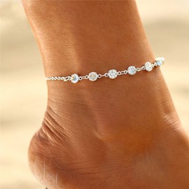 Aneneiceera Boho Rhinestone Anklet Silver Ankle Bracelets Simple Ball CZ Anklet Wedding Crystal Foot Chain Beach Foot Accessories Jewellery for Women and Girls Gifts, Metal