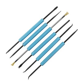 IKOPFLN 6 in 1 Blue Double-Sided Solder Assist Disassembly Tool, Hex Grip Solder Assist Fork + Reamer + Chip Hold + Brush + Needle + Hook, red
