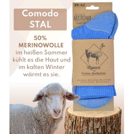 COMODO TECHNICAL SOCKS Thin hiking socks STAL LIGHT HIKER with alpaca wool. Breathable socks for long hikes. For men and women., denim