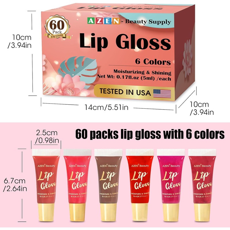 AZEN Set De 60 Brillos Labiales, Aceite Labial Con Color