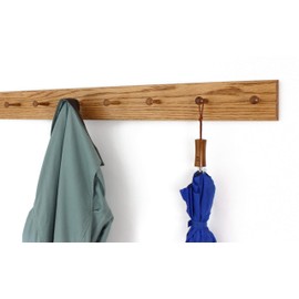 Solid Oak Shaker Peg Rack 4.5 Inch Wide 23 to 59 Inches Long With 3 to 10 Pegs - 100% Made in the USA