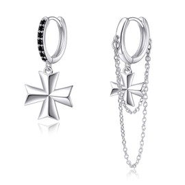 VONALA Cross Hoop Earrings 925 Sterling silver Asymmetrical Chain Hoop Earrings Hip HOP Grunge Style Jewelry Gift for Women Men Birthday Christmas