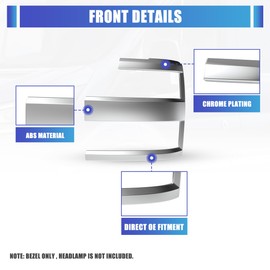 Winjet Headlight Chrome Trim Bezel For 2015 2016 2017 2018 2019 Chevy Silverado 2500 HD / 3500 HD, Headlamp Trim Bezel Cover, Pickup Truck Chrome Finish Replacement Assembly (Only Driver Side)