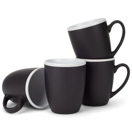 Elanze Designs Solid Color Black White Interior 16 ounce Matte Ceramic Mugs Matching Set of 4