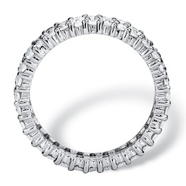 PalmBeach Jewelry Platinum-Plated Sterling Silver or Yellow Gold-Plated Emerald Cut and Round Cubic Zirconia Eternity Ring Size 8