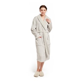 Lagtew Womens Plush Robe,Soft Warm Fleece Bathrobe For Women Shower Spa Long Robe With Pockets,LIGHT GREY,L/XL