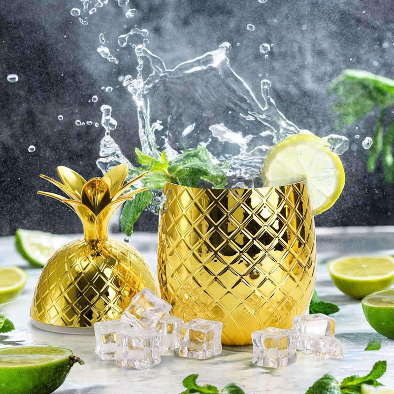 4 Pack Pineapples Drink Cups, 450Ml Gold Pineapples Tumbler with