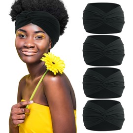 Black Wide Turban Headbands,Extra Large Fashion Twisted Head Wraps for Women, Non-Slip Hair Bands (Black, One size)