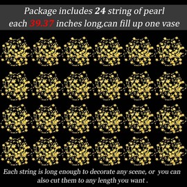 Tondiamo 24 Pcs Artificial Pearl String for Floating Candle Faux Pearls Beads String Party Garland Decoration for Vases Filler Wedding Centerpiece Christmas Party Decor(Gold)